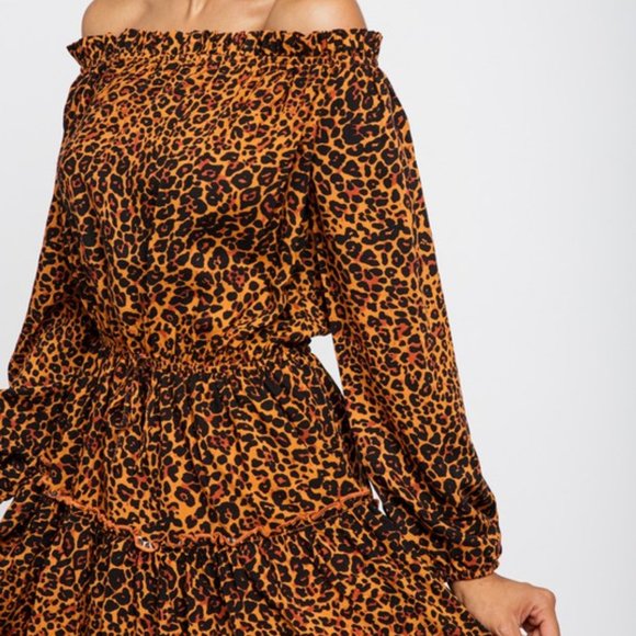 LEOPARD PRINT OFF SHOULDER RUFFLE DRESS - Picture 4 of 9